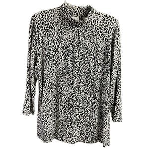 Emma James Women’s Animal Print Mock Turtle Neck Top Size XL Black White